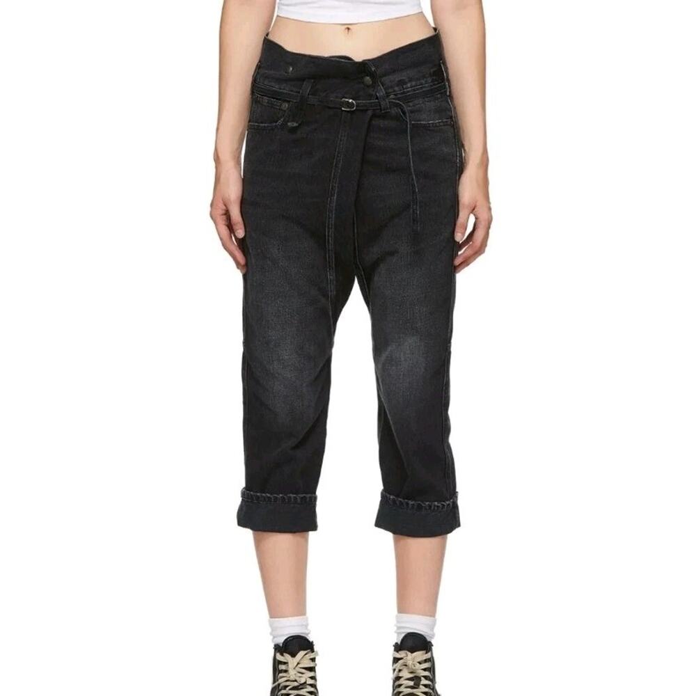 R13 Staley Cross Over Jeans In Jake Black Sz 27 Goth Punk Italy (V6